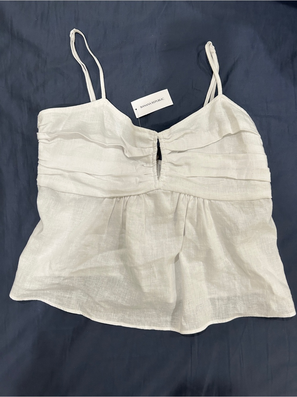 NWT Banana Republic White Linen-Blend Baby Doll Top